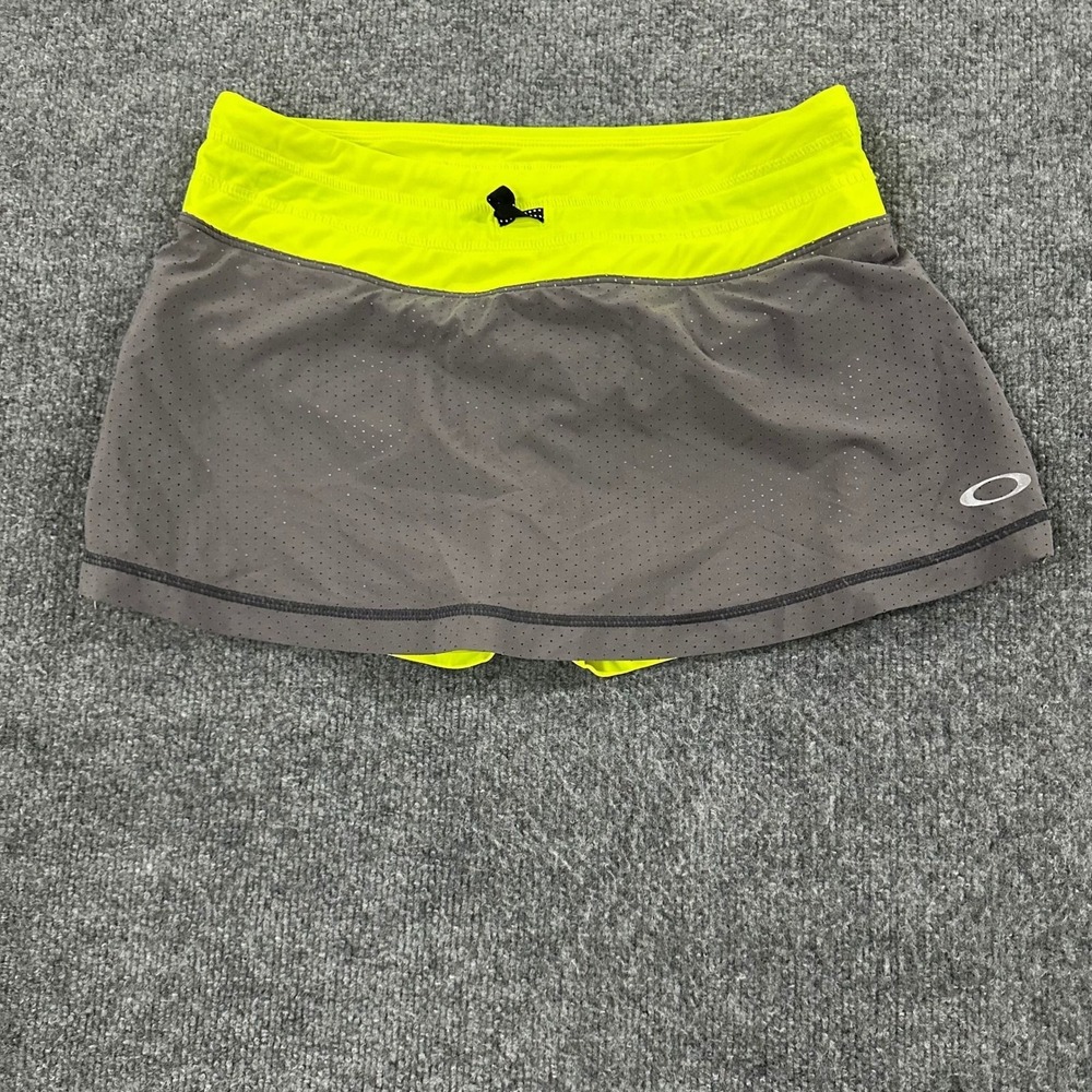 Oakley Skort Womens Size Medium Grey Neon Yellow Perforated Athletic Tennis Mesh